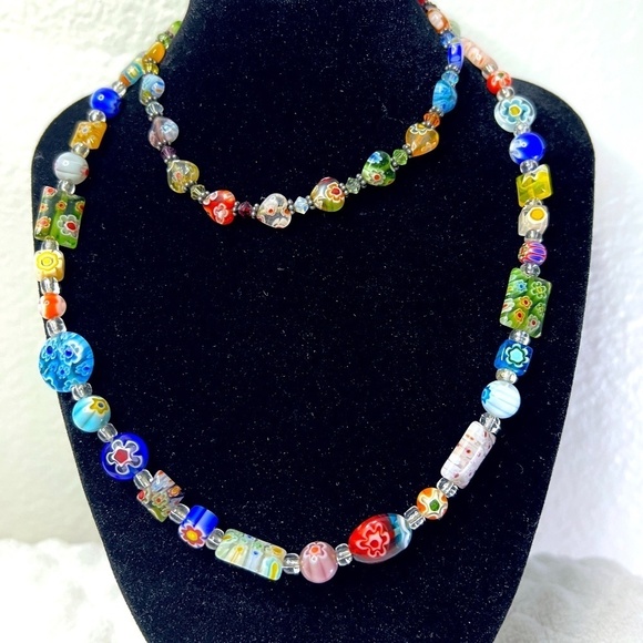 Handcrafted Glass Bead Multicolor 16" Necklace and Anklet Set Lot Hippie Artist - Picture 2 of 6